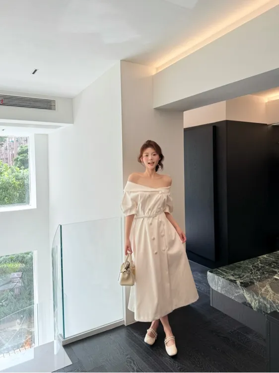 秋秋服装买手店小众设计师款双排扣连衣裙显瘦性感时尚气质