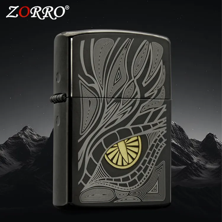 ZORRO佐罗正品防风翻盖煤油黑冰刀刻恶龙之眼打火机送男朋友礼物