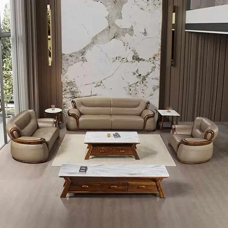 2025爆款上新乌金木胡桃木色新中式头层真皮客厅沙发别墅客厅家居