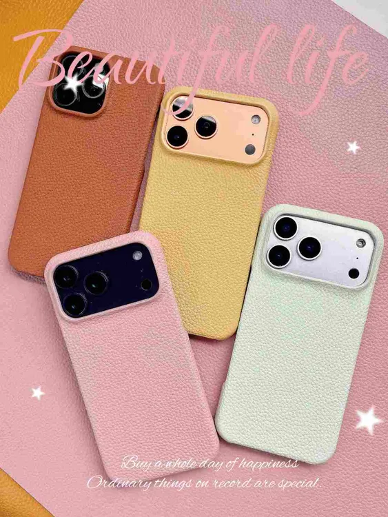 MOON适用苹果17promax真皮手机壳16promax磁吸皮质荔枝纹17/16/15