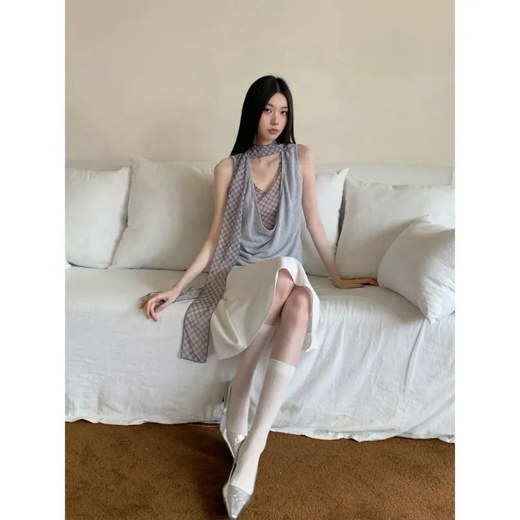 街头风韩系风性感复古针织夏季无袖镂空时尚套装显瘦气质薄款长款