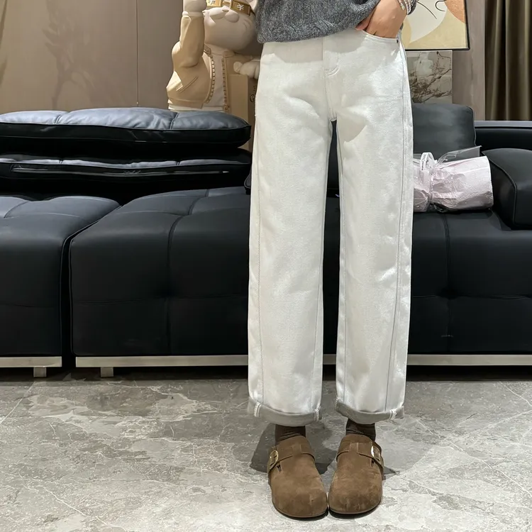 宿慕SUMU加绒牛仔弯刀九分裤2025新9-20显瘦百搭加绒牛仔裤35073