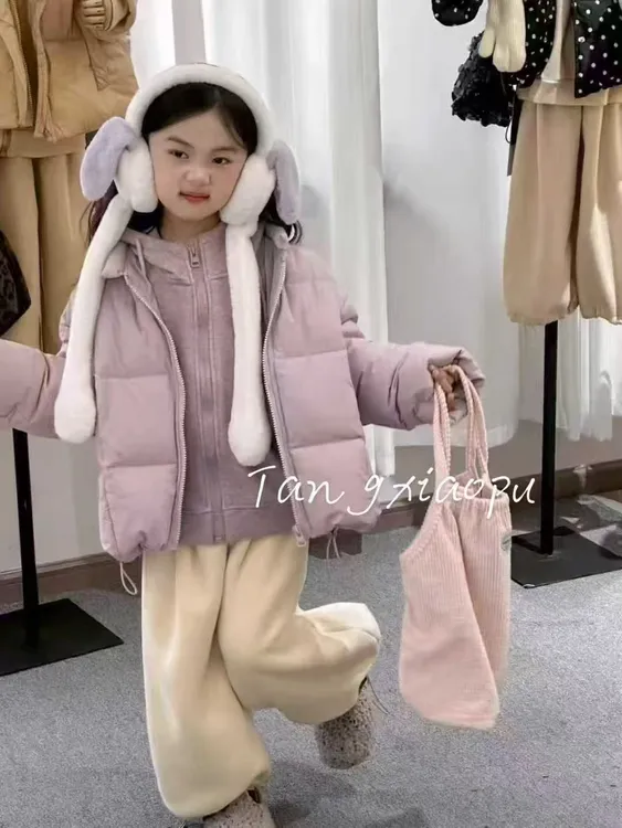 女童2025年拉链韩式极简风厚款棉衣卫衣带帽保暖秋冬两件套儿童