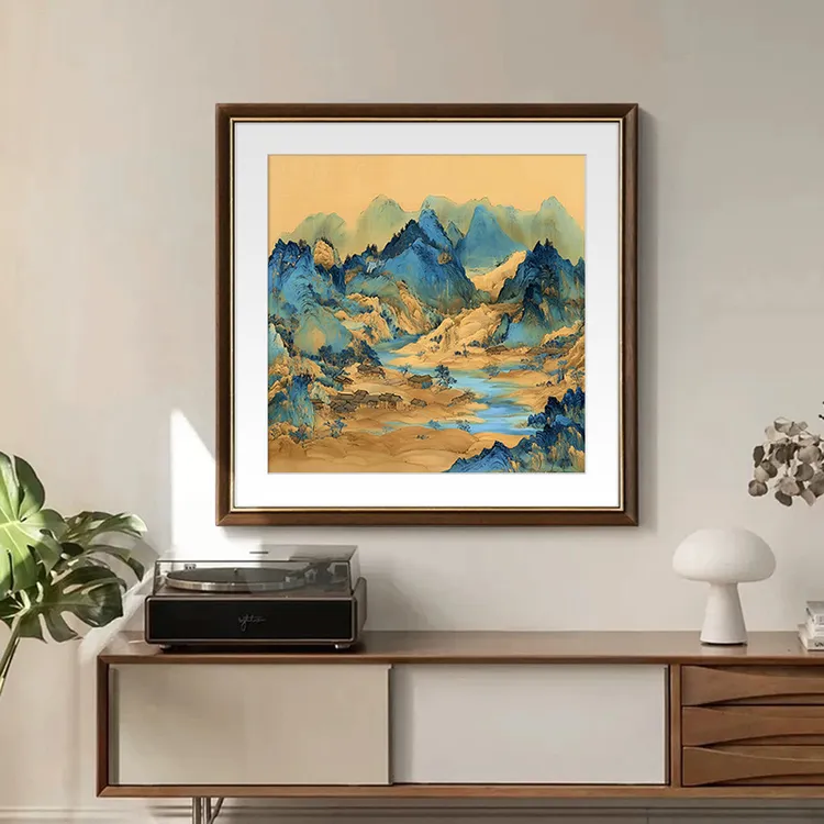 千里江山图客厅正方形装饰画山水国画风景办公室茶室大气风景挂画