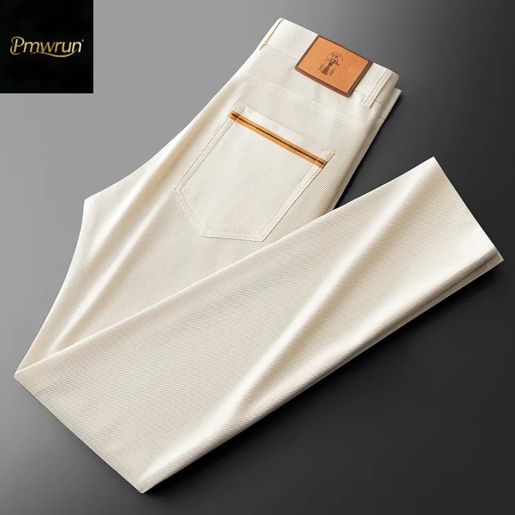 Pmwrun夏季高端轻奢肌理斜纹冰丝裤子男商男士修身纯色直筒休闲裤
