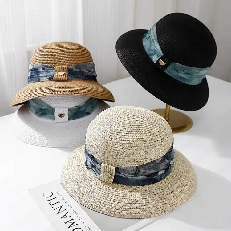 法式赫本风圆顶渔夫草帽女2025新款夏天海边沙滩度假遮阳防晒帽子