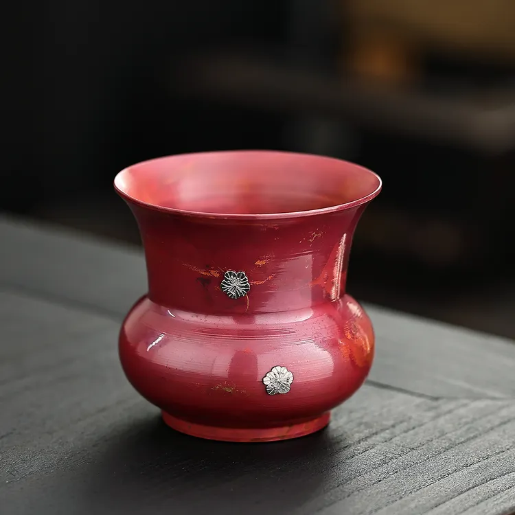 爱赏手工紫铜嵌银建水茶洗功夫茶具茶水盂复古花瓶型笔洗茶渣缸