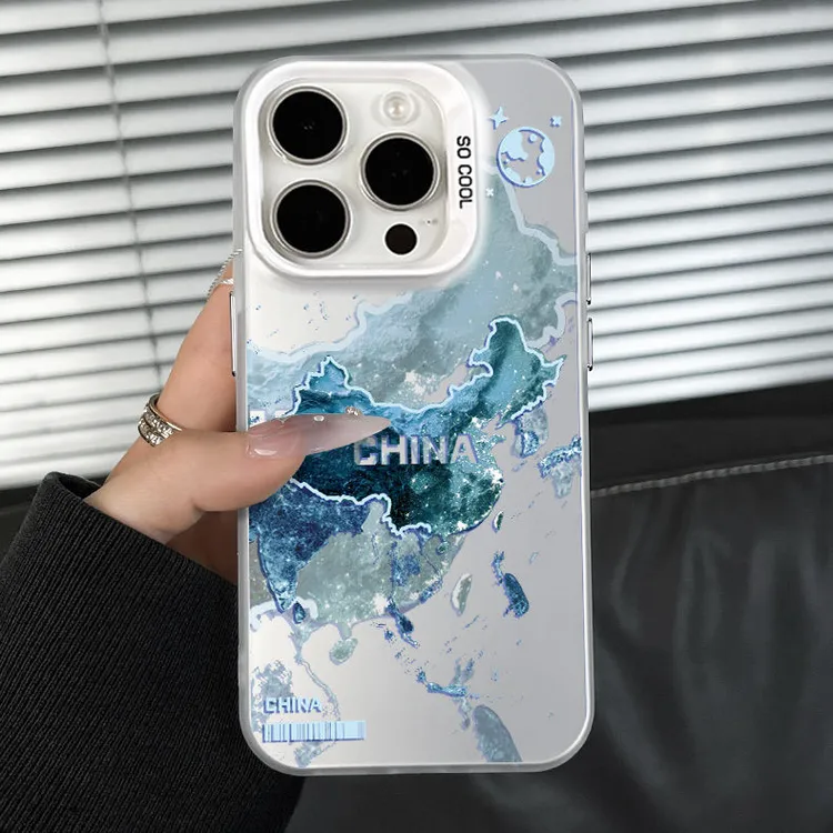 蓝色地图苹果手机壳适用iPhone15/14ProMax简约16/13彩银12/8防摔