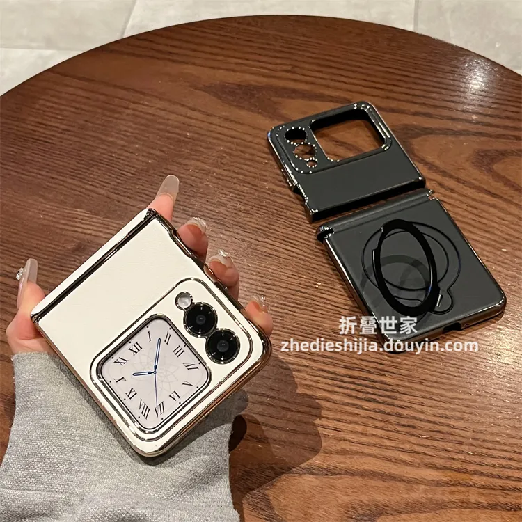 适用华为novaflip手机壳新款折叠皮质旋转支架全包防摔中轴保护套