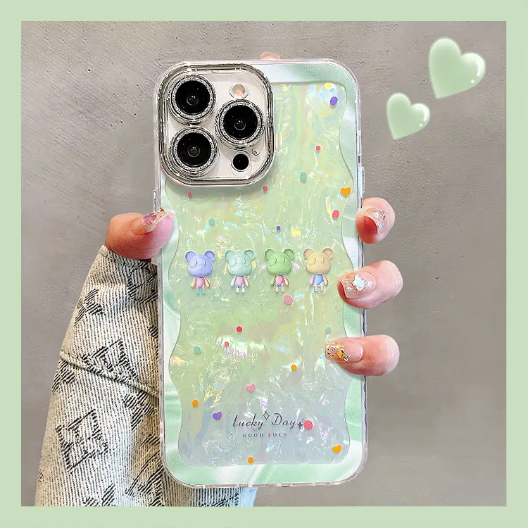 太空小熊适用苹果15vivo华为oppo小米iPhone16精孔贝壳纹手机壳