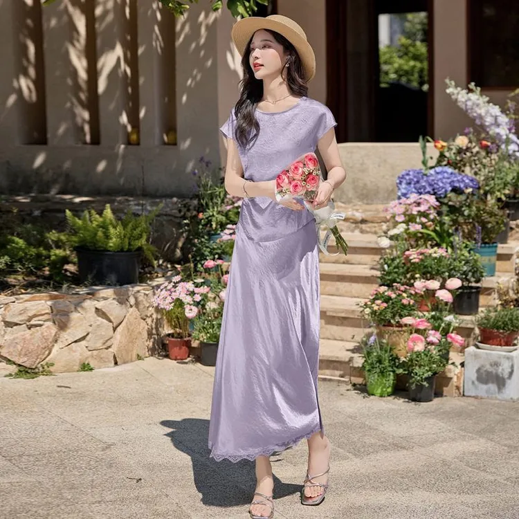 休闲显瘦新款蕾丝夏季2025名媛凉感两件套度假风套装收腰女气质