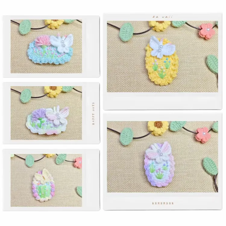 手工 毛线 钩织 段染色 花园蝴蝶发夹