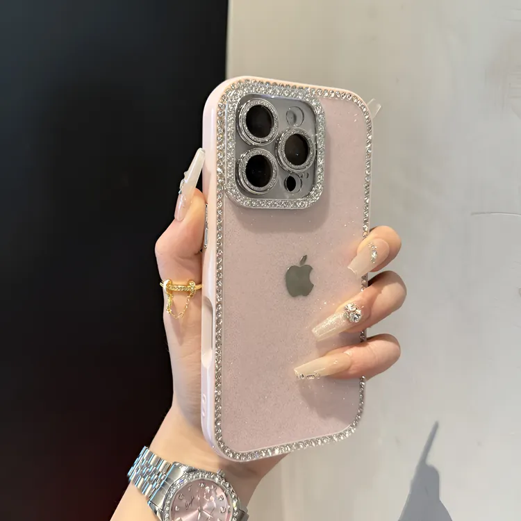 全包边镶钻闪粉适用苹果promax手机壳iPhonepro时尚女神14/13新款