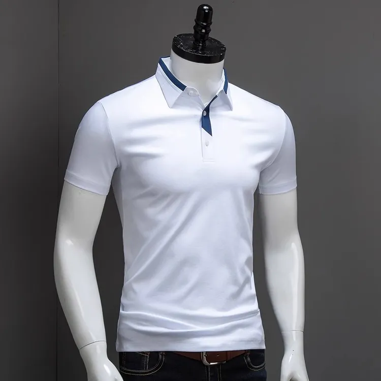 FANCBUDY夏季男士修身双丝光棉短袖polo衫冰丝商务翻领t恤新潮流