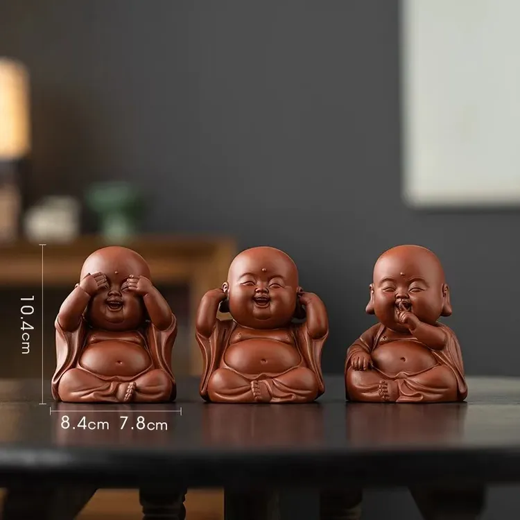 茶室禅意摆件弥勒佛高级紫砂茶宠精品陶瓷人物摆件茶桌茶台装饰品