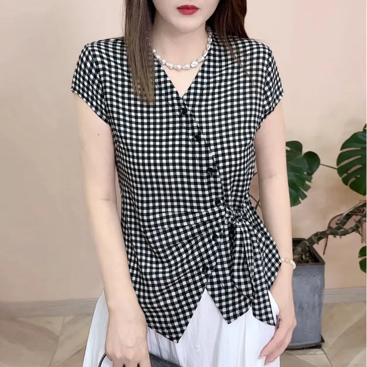 2025夏季新品薄款时尚百搭修身显瘦气质减龄设计感女士衬衫8081