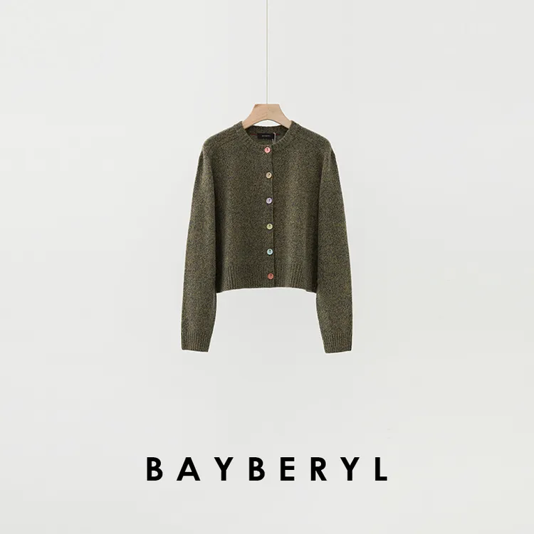 CC09-BAYBERYL老贝彩扣百露华圆领花纱排扣25秋针织开衫ZZS5E0708