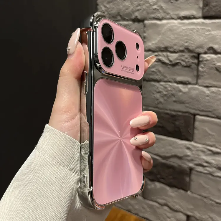 四角防摔适用于苹果17promax手机壳软边拼接粉色16pro极光镭射