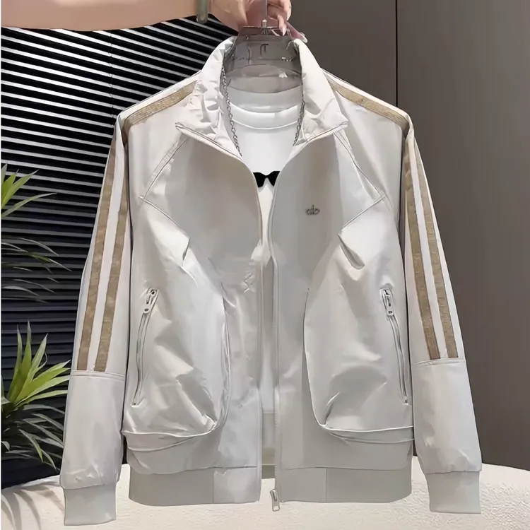 莱蒙璀 高级春秋季男士休闲夹克户外潮流百搭时尚外套拼接立领