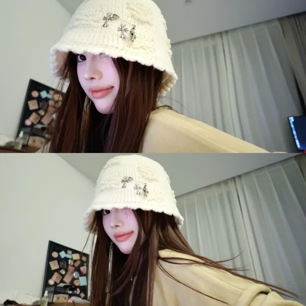 小众破洞水桶帽秋冬禁欲系网红盆帽针织显脸小渔夫帽潮日系毛线帽