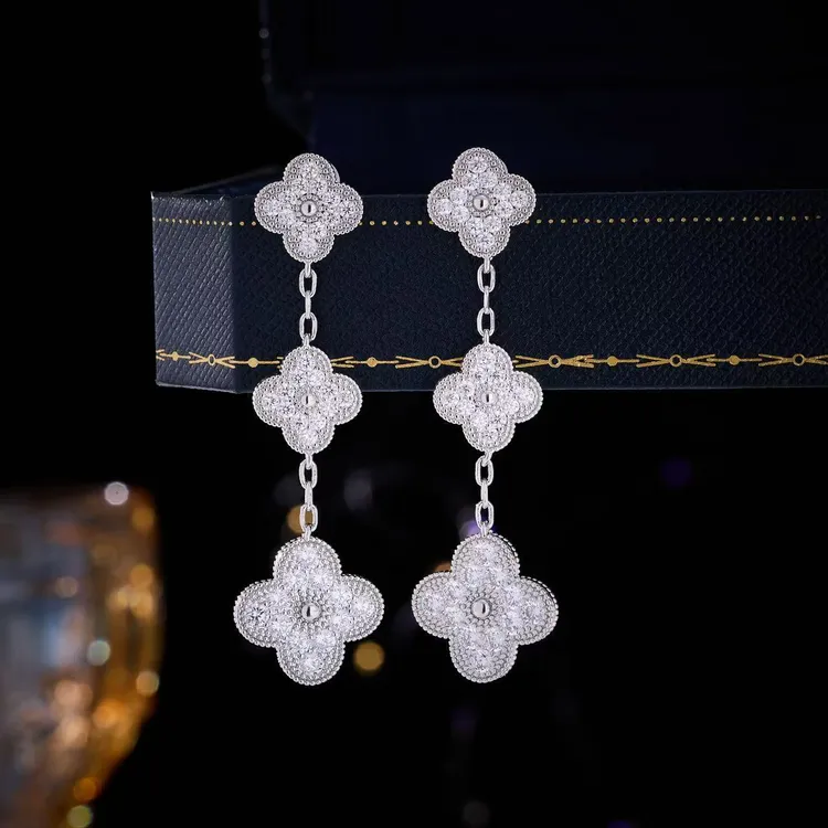 铜合金合成锆石耳饰 新款轻奢气质满钻小众耳环长款流苏时尚精致