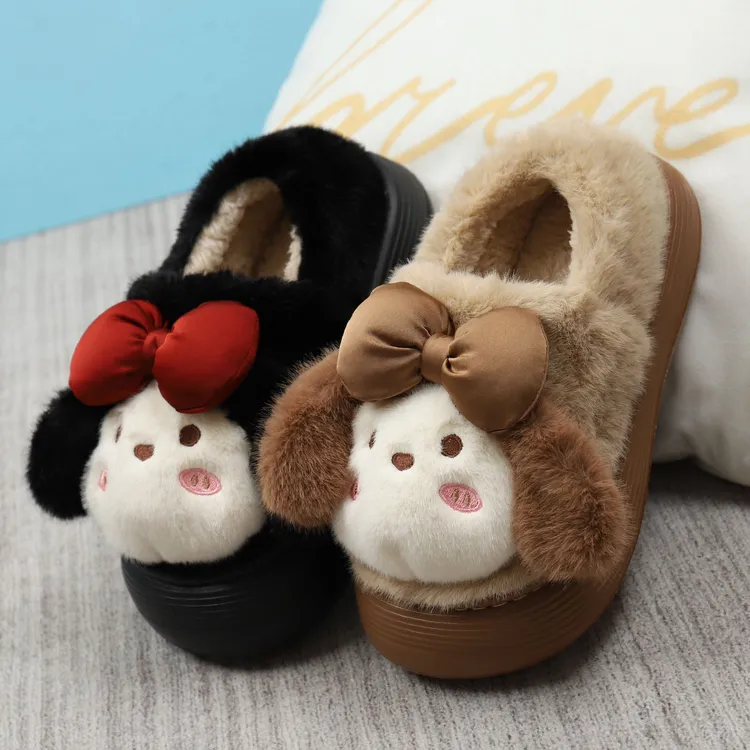 卡通包跟棉拖鞋女厚底增高防滑冬季毛绒保暖可爱公主居家外穿棉鞋