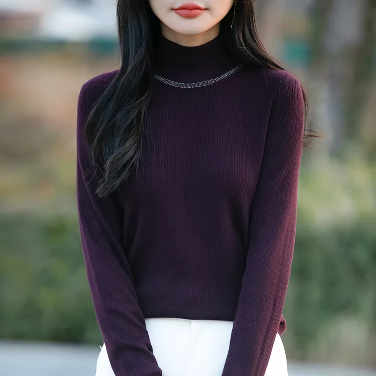 2025春秋新款针织衫女半高领内搭修身套头毛衣百搭长袖内搭打底衫