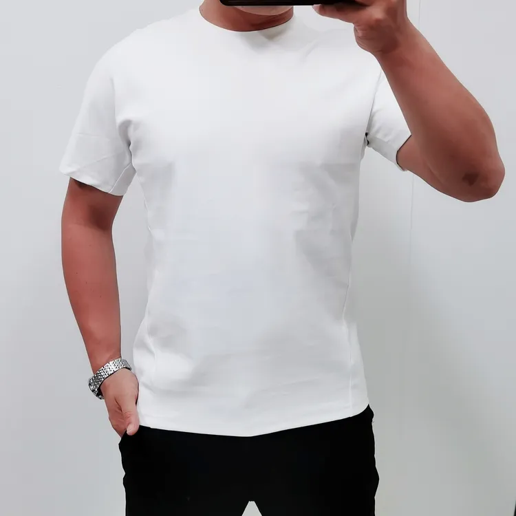 圆领短袖纯色美式休闲日常T恤纯白修身白色上衣夏季高克重半袖