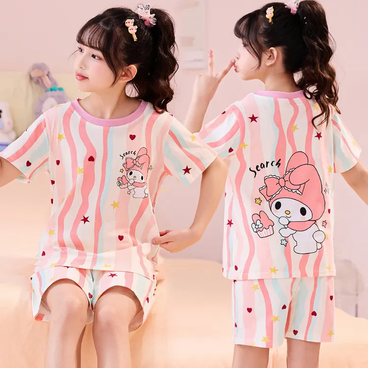儿童睡衣女童短袖可爱夏季薄款中大童卡通女孩公主宝宝家居服套装