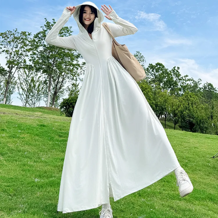 全身超长防晒衣女夏季2025新款修身连衣裙防晒服薄款女生开衫外套
