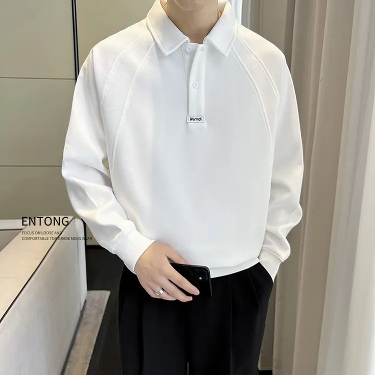 Entong翻领卫衣男生长袖春秋季潮牌美式宽松落肩Polo衫老钱风上衣