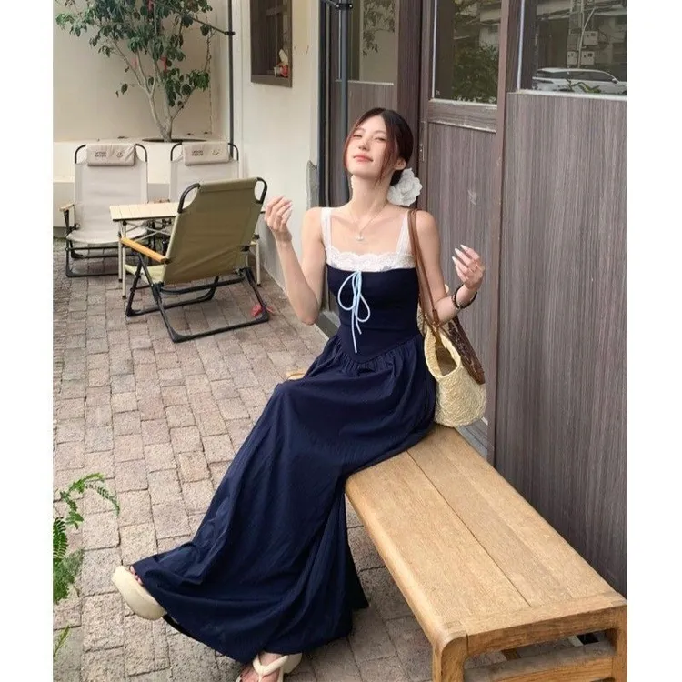 设计感蕾丝拼接绑带吊带连衣裙女装2025夏季新款甜美可爱风格衣服