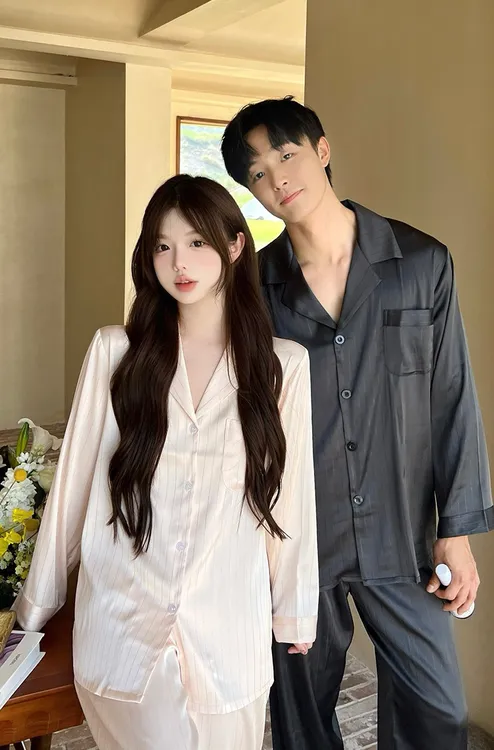 金丝·简约高级感情侣睡衣长袖家居服套装