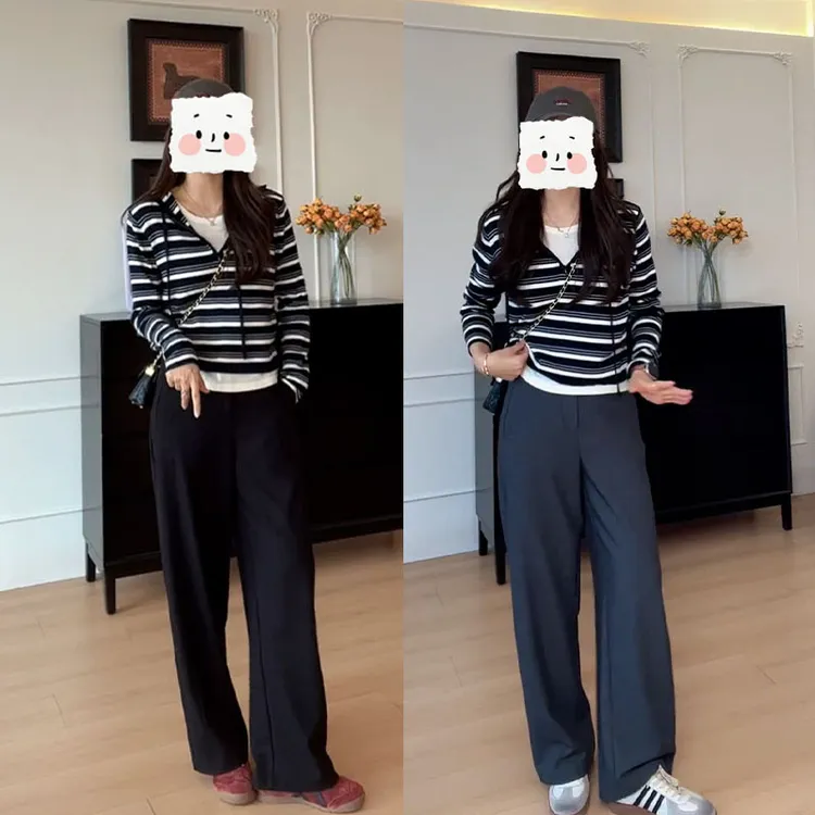 早秋韩系氛围感休闲时尚百搭连帽假两件拉链针织衫休闲裤两件套装