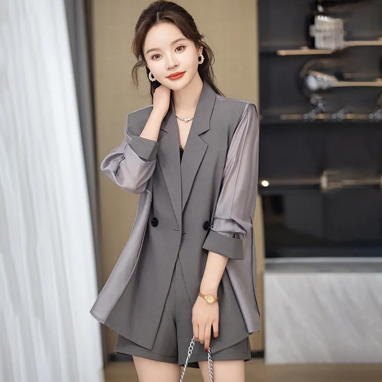 灰色西装外套女士2025新款夏季薄款小个子高级感休闲女士西服套装