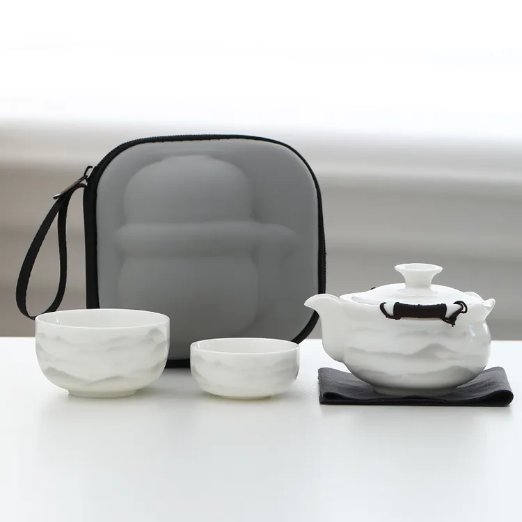 羊脂玉旅行茶具便携式一人饮户外露营喝茶装备泡茶快客杯一壶二杯