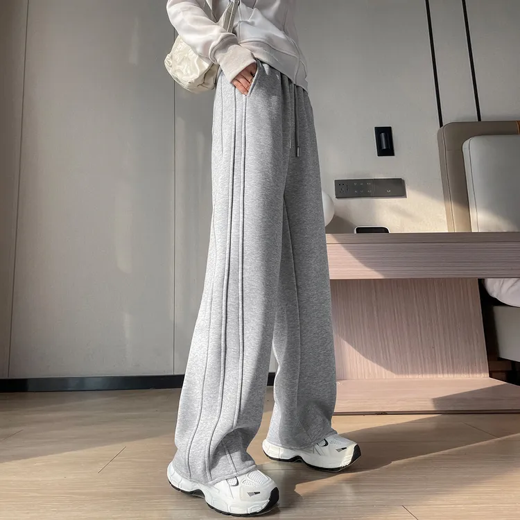 女生加绒阔腿裤春秋冬季加厚垂感高腰显瘦休闲香蕉裤宽松美式裤子