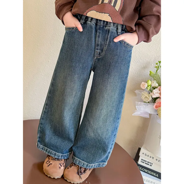 童泰【上新】跨境秋季新款儿童刺绣卡通牛仔裤2025年韩版女童校园喇