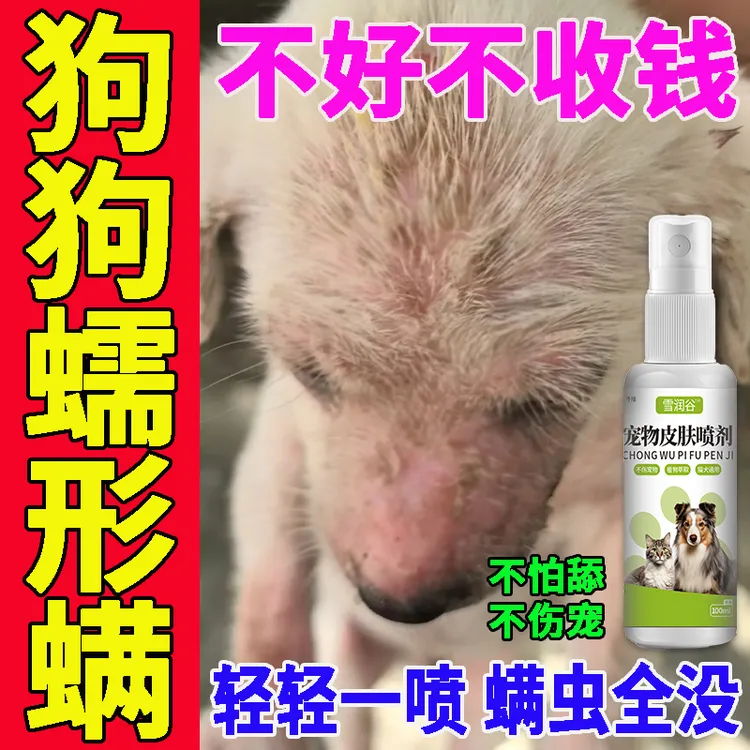 狗狗蠕形螨起疙瘩掉毛脱毛红肿瘙痒红疹皮屑皮炎快速止痒抑菌喷剂