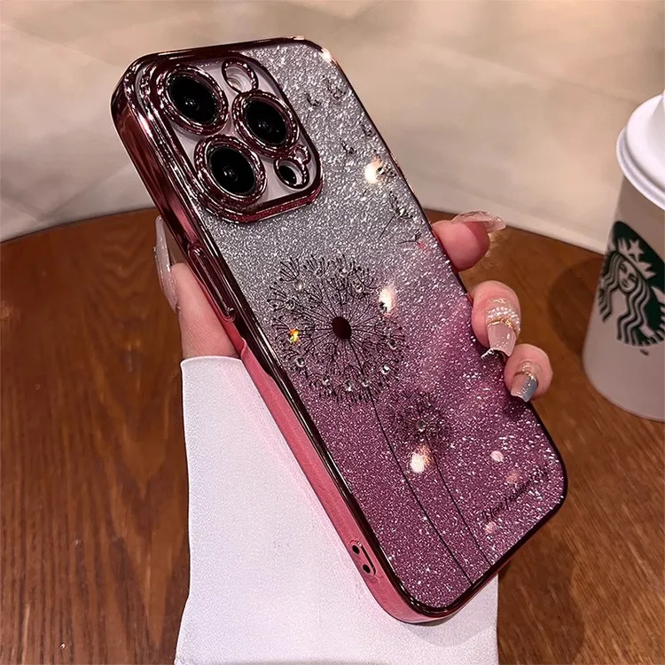 渐变闪粉蒲公英iphone16手机壳苹果15promax硅胶软壳14/13/12/11