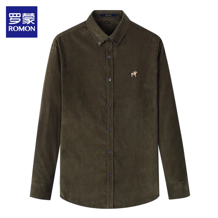罗蒙100%纯棉灯芯绒长袖男士衬衫春秋季时尚休闲全棉衬衣高档男装