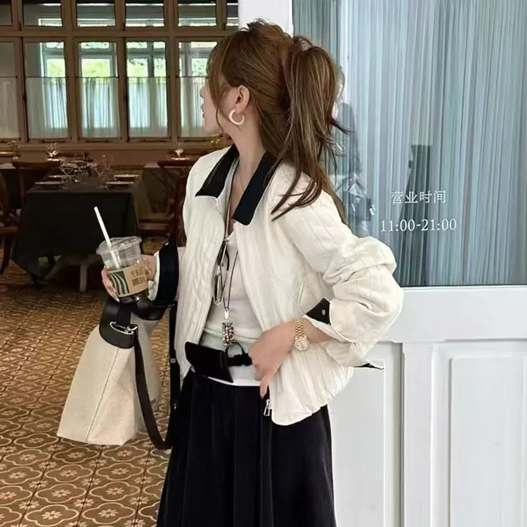 欧洲站设计感翻领拼皮轻薄棉服外套女2025秋季新款时尚显瘦上衣潮