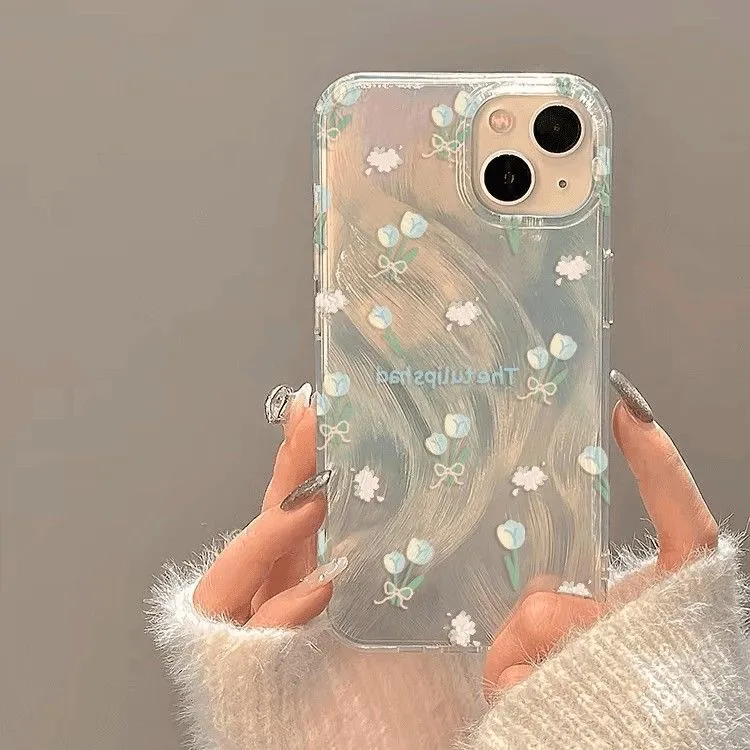 蓝郁金香适用苹果16手机壳iPhone15羽纱IMD14/13防摔12/11韩系xs