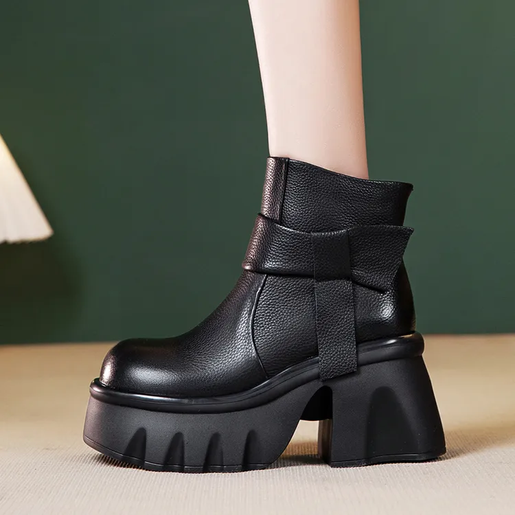 超高跟马丁靴女真皮2025新款厚底切尔西小个子增高短靴潮春秋单靴