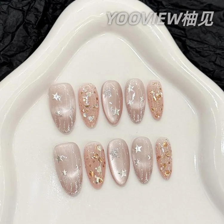 猫眼【巴洛克泪光】月亮梦幻爆闪美甲亮片手裸色美甲穿戴甲片短款