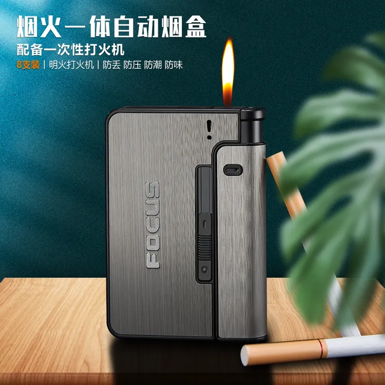 焦点自动弹烟烟盒 带充气打火机10支装烟盒