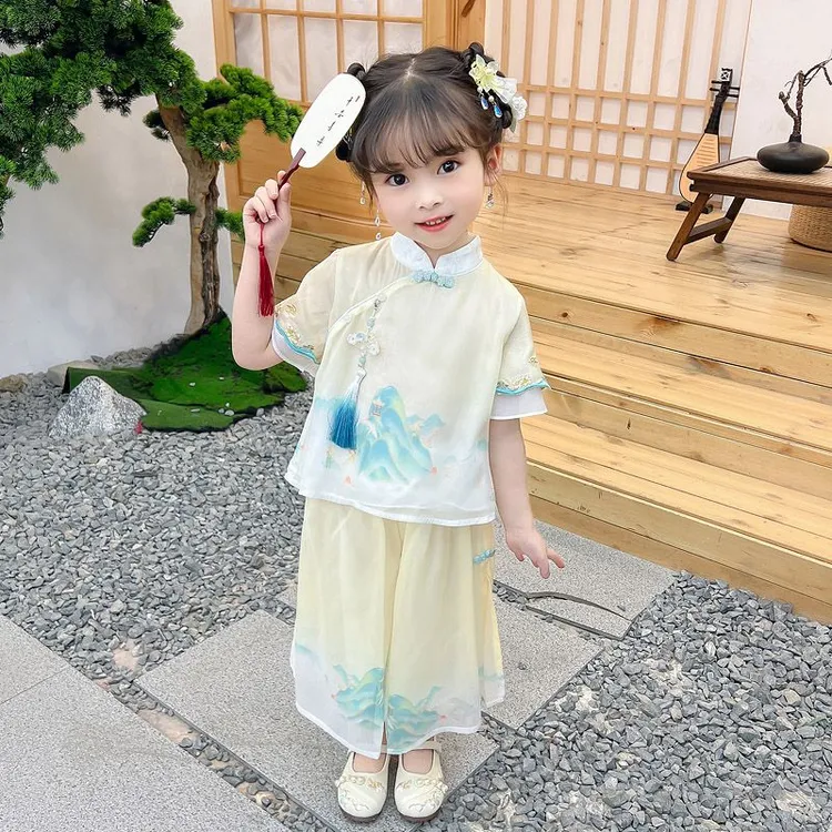 汉服女童新中式套装夏季新款儿童唐装国潮风网红炸街宝宝夏装