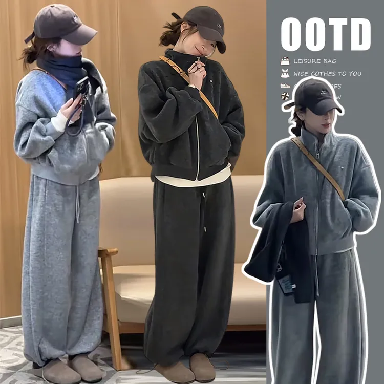 孕妇大码冬季新款加绒韩系休闲宽松简约基础百搭显瘦百搭套装女