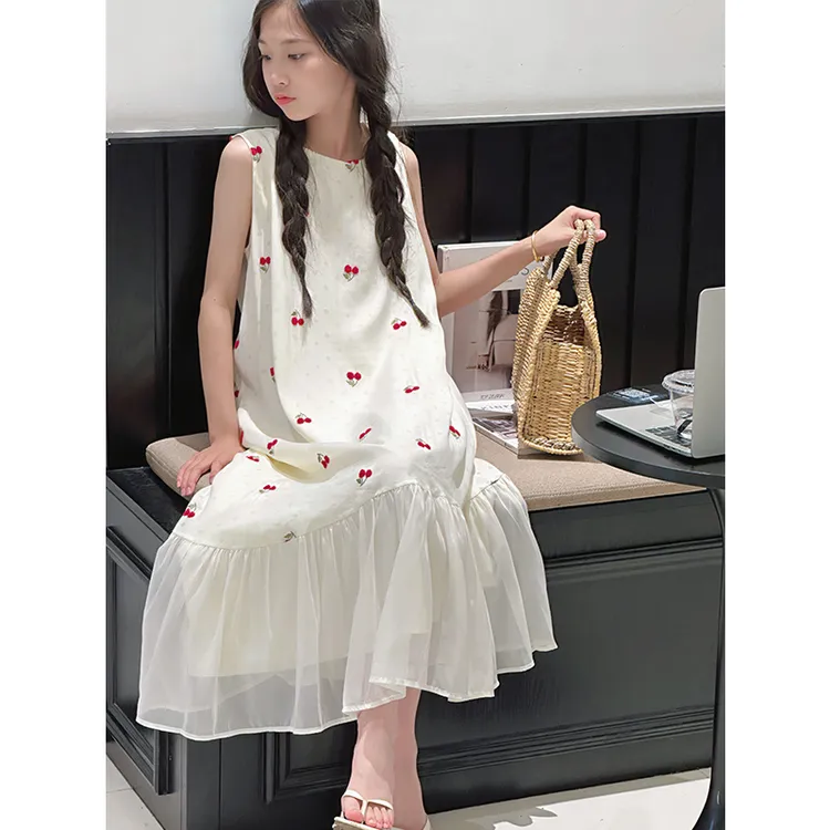 K29297法式不规则女童连衣裙2025夏装新款儿童休闲裙子背心长裙潮