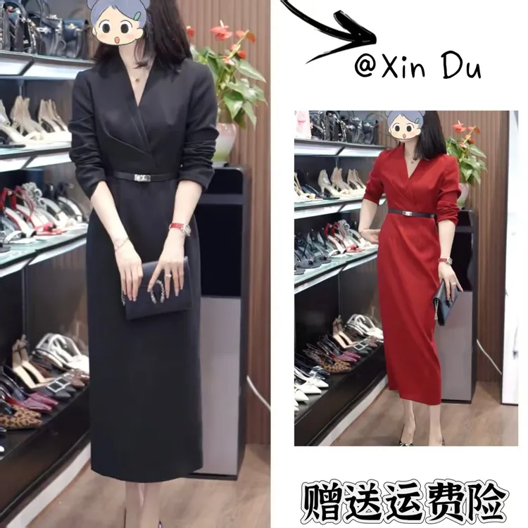 2025秋季新款时尚显瘦气质女士网红洋气连衣裙百搭款D22313